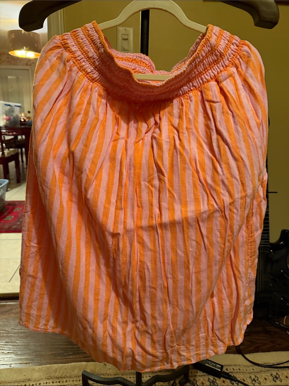 a new day Pink and Orange Striped Off-Shoulder Smocked Top